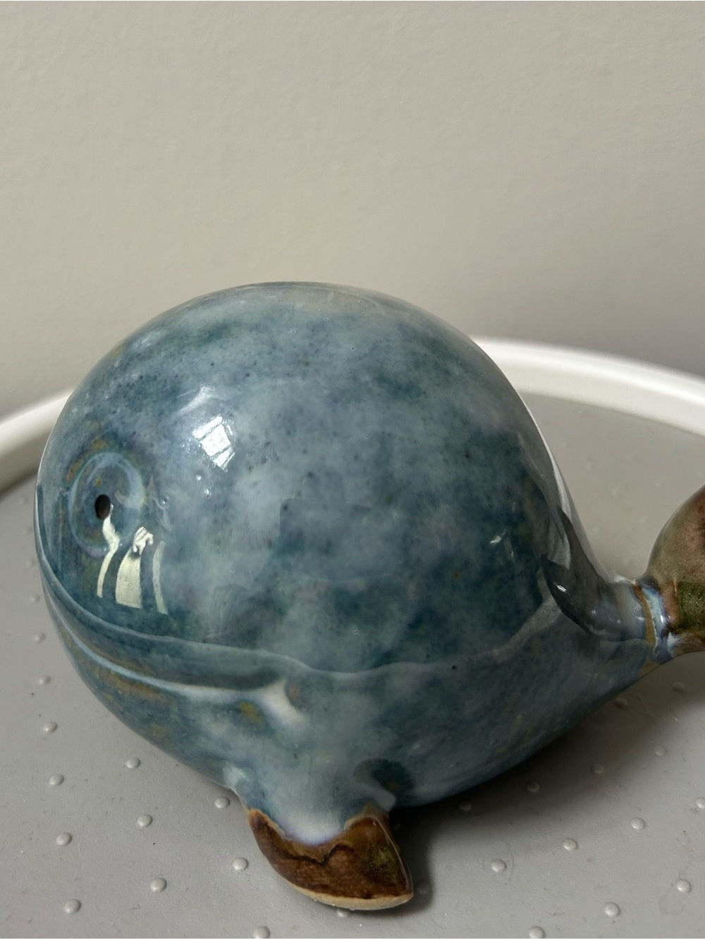 Whale Figurine Happy Pottery Glazed Ceramic Home Decor Blue Brown 5” - Picture 10 of 12